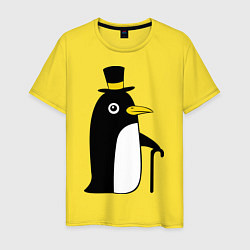 Футболка хлопковая мужская Пингвин в шляпе, цвет: желтый