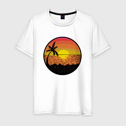 Футболка хлопковая мужская Закат солнце на пляже, цвет: белый