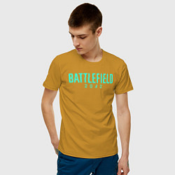 Футболка хлопковая мужская Battlefield 2042 logo цвета горчичный — фото 2