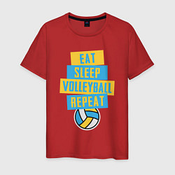 Футболка хлопковая мужская Еда, сон, волейбол, цвет: красный