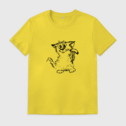 Футболка хлопковая мужская Котенок с вилкой и сосиской, цвет: желтый