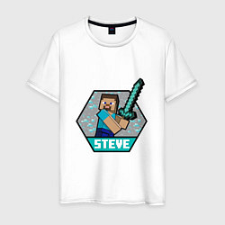 Футболка хлопковая мужская Стиви и алмазный меч MAINCRAFT, цвет: белый