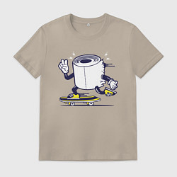 Футболка хлопковая мужская Туалетная бумага на скейте, цвет: миндальный