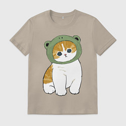 Футболка хлопковая мужская Котолягушонок, цвет: миндальный