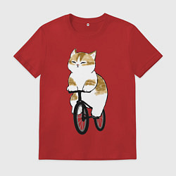 Футболка хлопковая мужская Котик на велосипеде, цвет: красный