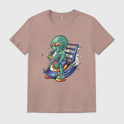 Футболка хлопковая мужская Зеленый человечек, цвет: пыльно-розовый