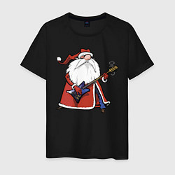 Футболка хлопковая мужская Дед Мороз гитарист, цвет: черный