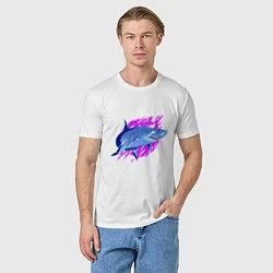Футболка хлопковая мужская Неоновая акула Neon shark, цвет: белый — фото 2
