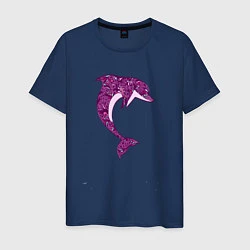 Футболка хлопковая мужская Дельфин розовый, цвет: тёмно-синий