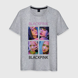 Футболка хлопковая мужская BLACKPINK черно-розовые, цвет: меланж