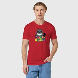 Футболка хлопковая мужская Цветочный енот, цвет: красный — фото 2