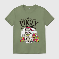 Футболка хлопковая мужская Pugly Christmas, цвет: авокадо