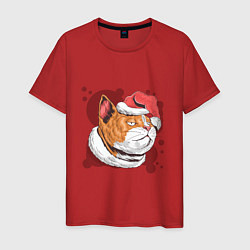 Футболка хлопковая мужская Christmas Cat, цвет: красный