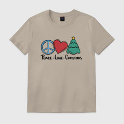Футболка хлопковая мужская Peace Love and Christmas, цвет: миндальный