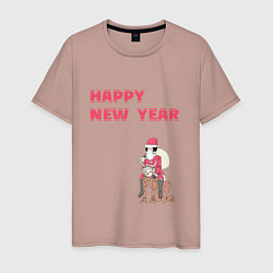 Футболка хлопковая мужская Ацуши и Акутагава Happy New Year, цвет: пыльно-розовый