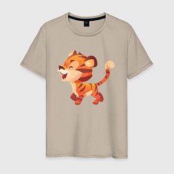 Футболка хлопковая мужская Довольный тигр, цвет: миндальный