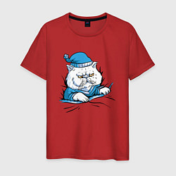 Футболка хлопковая мужская Спящий и очень злой толстый кот, цвет: красный