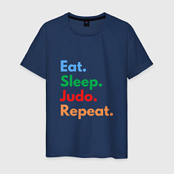 Футболка хлопковая мужская Eat Sleep Judo Repeat, цвет: тёмно-синий