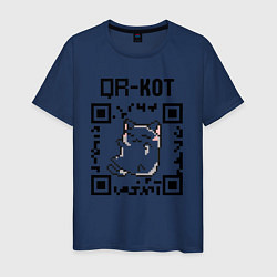 Футболка хлопковая мужская QR кот QR code, цвет: тёмно-синий