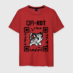 Футболка хлопковая мужская QR код QR кот, цвет: красный