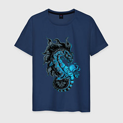 Футболка хлопковая мужская Голубой дракон, цвет: тёмно-синий