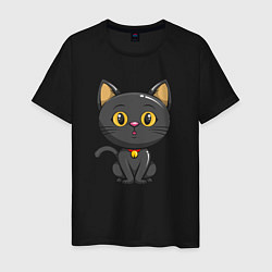 Футболка хлопковая мужская Черный маленький котенок, цвет: черный