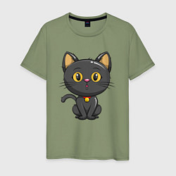 Футболка хлопковая мужская Черный маленький котенок, цвет: авокадо
