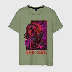 Футболка хлопковая мужская Красная девушка в маске, цвет: авокадо