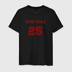 Футболка хлопковая мужская New York 25 красный текст в стиле американских кол, цвет: черный