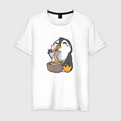 Футболка хлопковая мужская Pinguin Ramen, цвет: белый