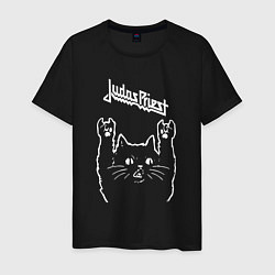Футболка хлопковая мужская Judas Priest Рок кот, цвет: черный