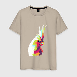 Футболка хлопковая мужская Цветной попугай Colors parrot, цвет: миндальный