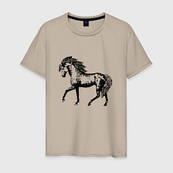 Футболка хлопковая мужская Мустанг Лошадь, цвет: миндальный