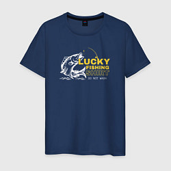 Футболка хлопковая мужская Счастливая рыбацкая футболка не стирать, цвет: тёмно-синий