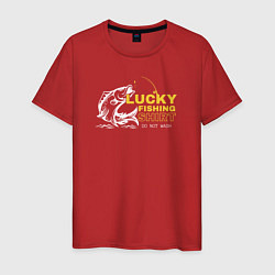 Футболка хлопковая мужская Счастливая рыбацкая футболка не стирать, цвет: красный