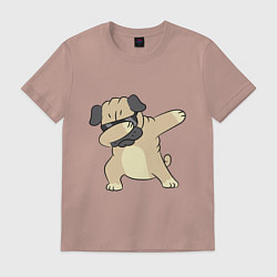 Футболка хлопковая мужская Дэббинг мопс в чёрных очках - Dabbing dog, цвет: пыльно-розовый