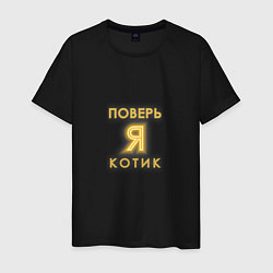 Футболка хлопковая мужская Поверь тигр тоже котик, цвет: черный