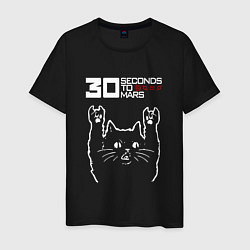 Футболка хлопковая мужская 30 Seconds to Mars Рок кот, цвет: черный