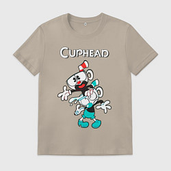 Футболка хлопковая мужская Cuphead веселые чашечки, цвет: миндальный
