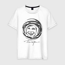 Футболка хлопковая мужская Юрий Гагарин День Космонавтики, цвет: белый