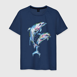 Футболка хлопковая мужская Dolphins Watercolour, цвет: тёмно-синий