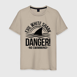 Футболка хлопковая мужская Danger No swiming Evil White Shark, цвет: миндальный