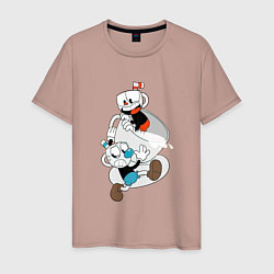Футболка хлопковая мужская Чашки Cuphead, цвет: пыльно-розовый
