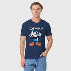 Футболка хлопковая мужская Синяя чашка Cuphead, цвет: тёмно-синий — фото 2