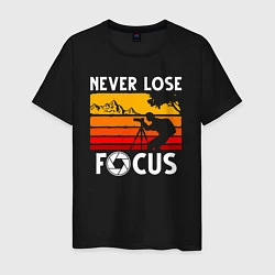 Футболка хлопковая мужская Never lose focus, цвет: черный