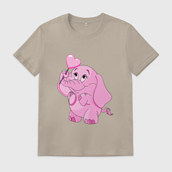 Футболка хлопковая мужская Розовый слонёнок, цвет: миндальный