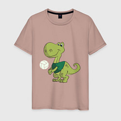 Футболка хлопковая мужская Volleyball Dinosaur, цвет: пыльно-розовый
