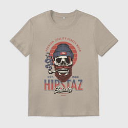 Футболка хлопковая мужская Череп хипстер бородатый, цвет: миндальный