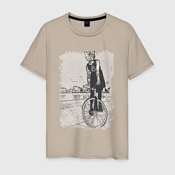 Футболка хлопковая мужская Cat bike punk, цвет: миндальный