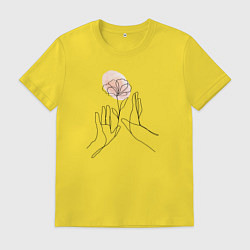 Футболка хлопковая мужская Цветок в руках, цвет: желтый